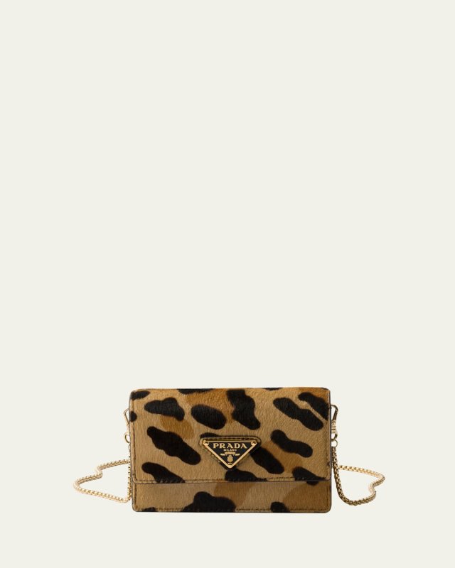 Leopard Sheep Hair Card Case with Chain Strap
